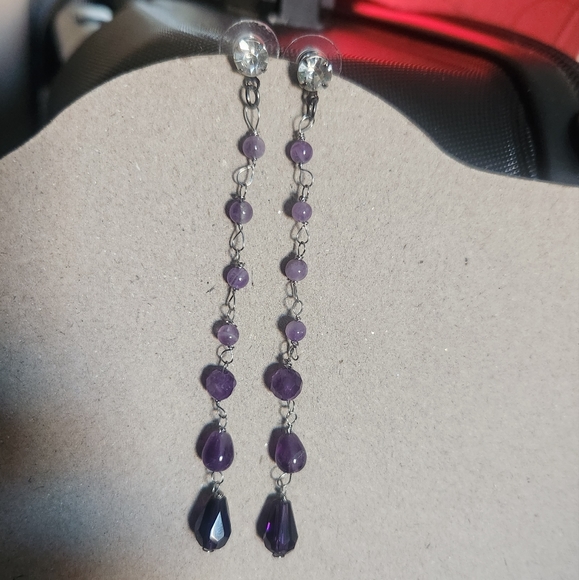 4" Silver Tone Stud Glass Bead Dangle Earrings Tony Alexander Jewelry - Picture 3 of 3